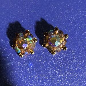 Weiss rainbow crystal clip on antique earrings